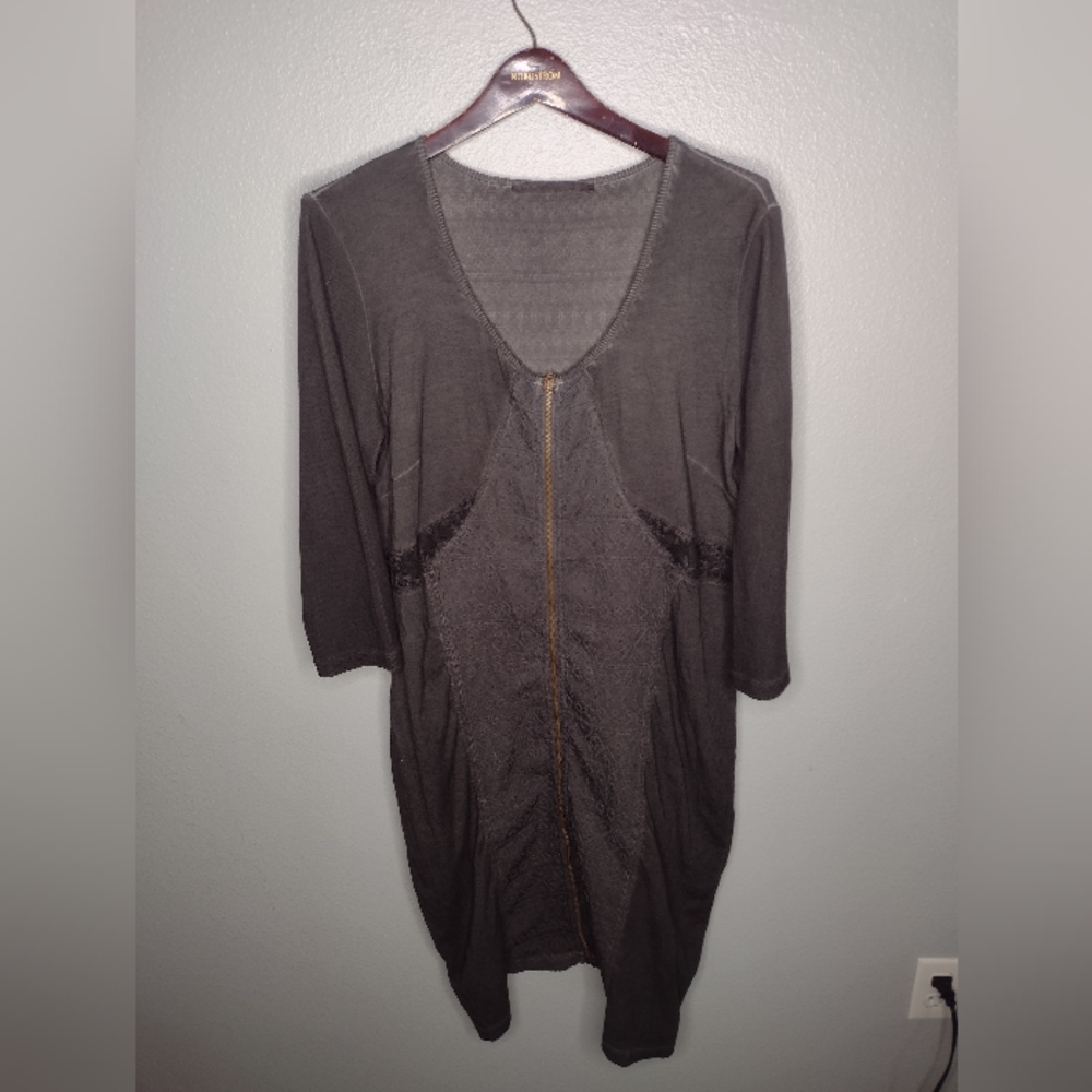 Angels Never Die Women's Zip Textured Dress 4 Gray Art Artsy Lagenlook NN